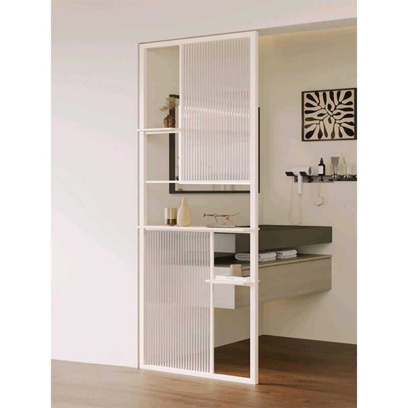 Cream-Colored Long Rainbow Glass Hollow-Out Storage Partition for Home Bathroom Sink, Dry and Wet Area Divider Screen for Entryway Cream-Colored Long Rainbow Glass Hollow-Out Storage Partition for Home Bathroom Sink, Dry and Wet Area Divider Screen for Entryway