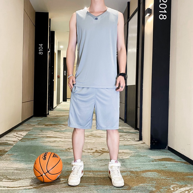 Trajes deportivos casuales para hombres verano nuevo chaleco de hielo sin mangas pantalones cortos chaleco de baloncesto secado rápido grande conjunto de dos piezas image 9