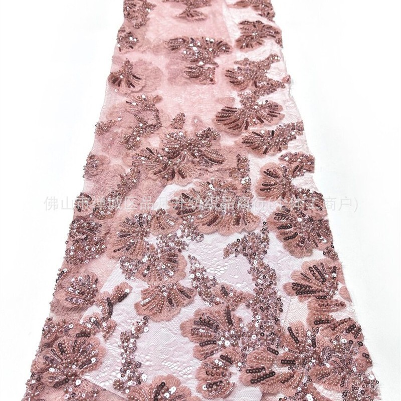 Guangzhou Zhongda tela bordada cuentas esquinilla bordada tela de encaje vestido de boda fábrica directa al por mayor