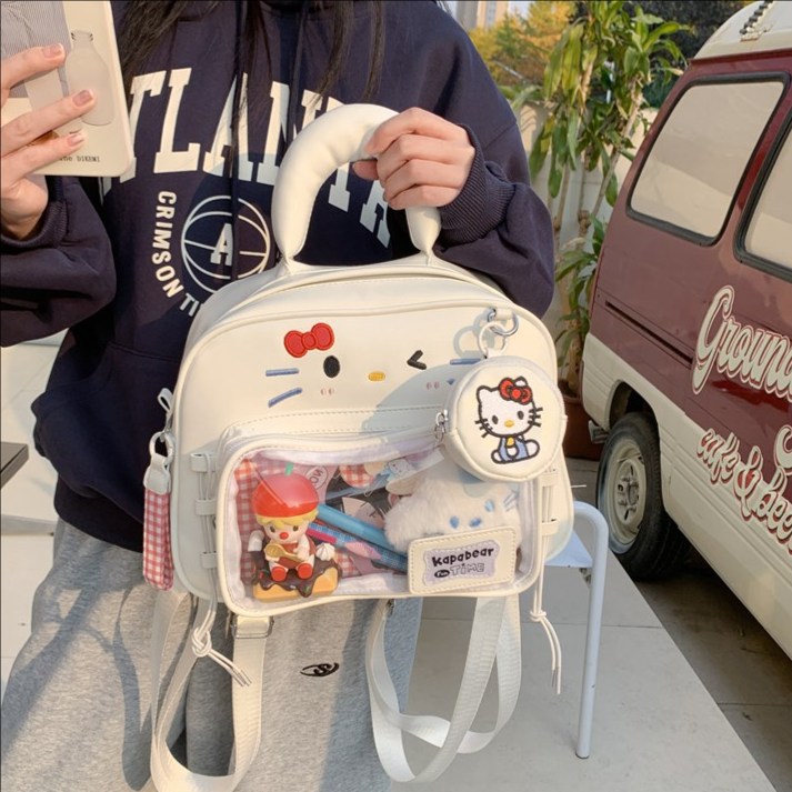 韩系小众设计pu皮小背包女时尚可爱棕色小熊斜挎包二次元透明痛包