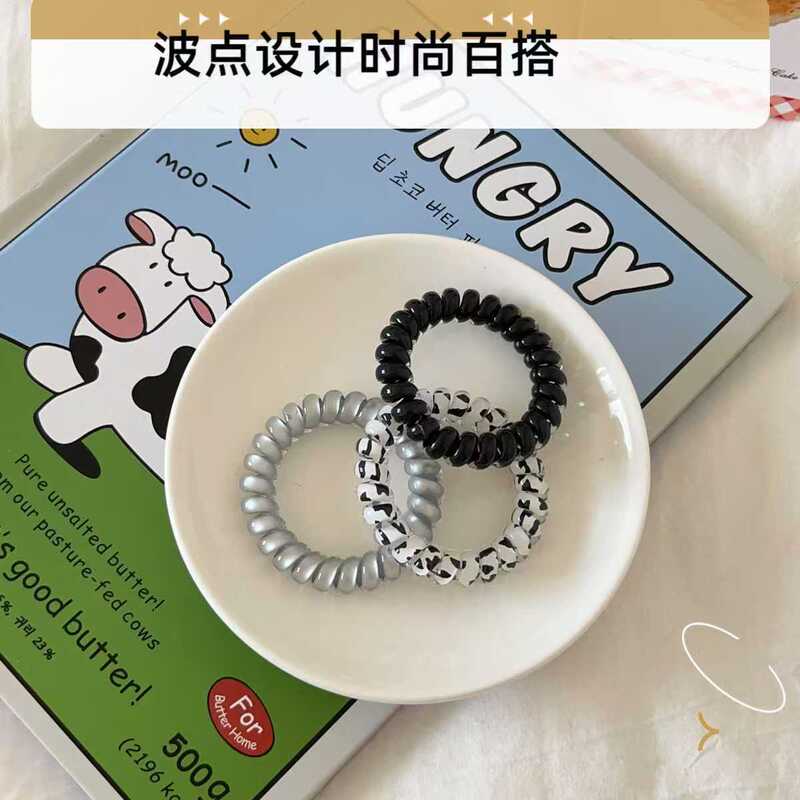 ミルク水玉模様の高弾性太い電話コードヘアバンドヘアアクセサリーゴムバンド耐久性があり、切れにくいヘアロープヘッドバンド|undefined