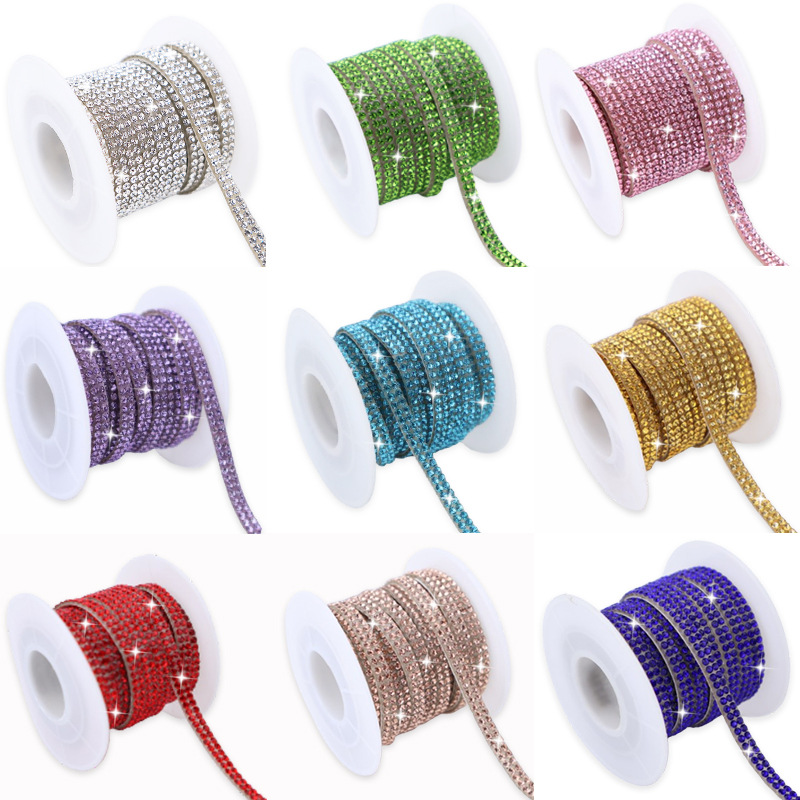 Tiras de diamantes de imitación de doble fila al por mayor con adhesivo, pegatinas de diamantes autoadhesivas, accesorios de ropa DIY, tiras de diamantes de imitación, accesorios de cristal, pegatinas de diamantes