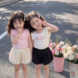 2026夏季中小童卡通印花女宝宝背心上衣可爱百搭立体蝴蝶结上衣潮