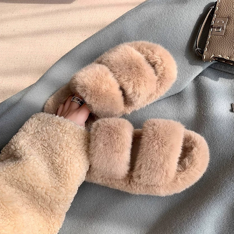 Первые стили нового зимнего velvet теплые ленивые толстые плоские меховые тапочки женские верхняя одежда хлопковые тапочки