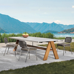 Outdoor Table and Chair Courtyard Combination Outdoor Garden Villa Hotel Outdoor Waterproof Sun Protection Anti-corrosion Solid Wood Table and Chair Furniture