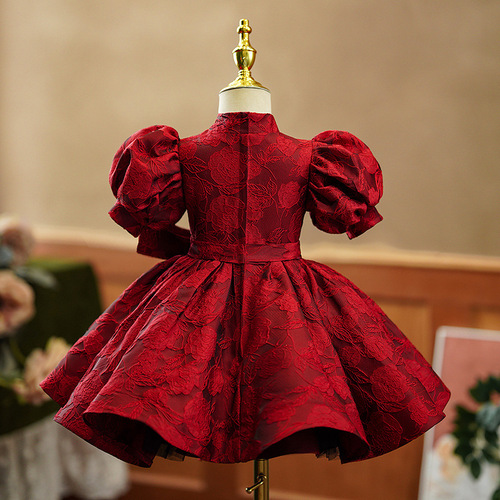 GIRL'S FIRST BIRTHDAY DRESS MODERN PRINCESS SKIRT RED CHINESE STYLE flower child children host performance costume