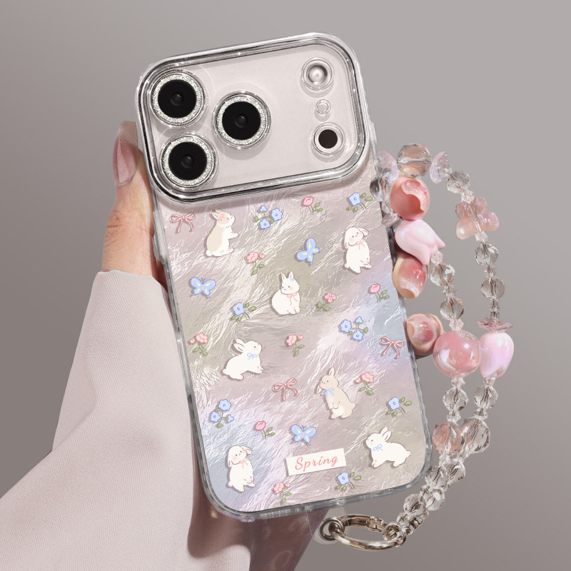 Little Flower Rabbit Phone Case with Feather Yarn Suitable for Apple 17Pm Spring 16Pro Girls Iphone15 New Model 13 Case