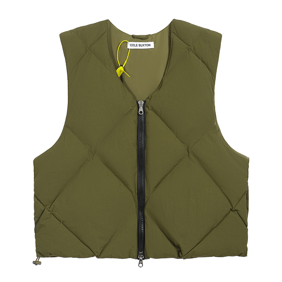 Alta versión Cole Buxton otoño y el invierno de color sólido High Street diamante Plaid zipper cardigan chaleco algodón capa ocasional