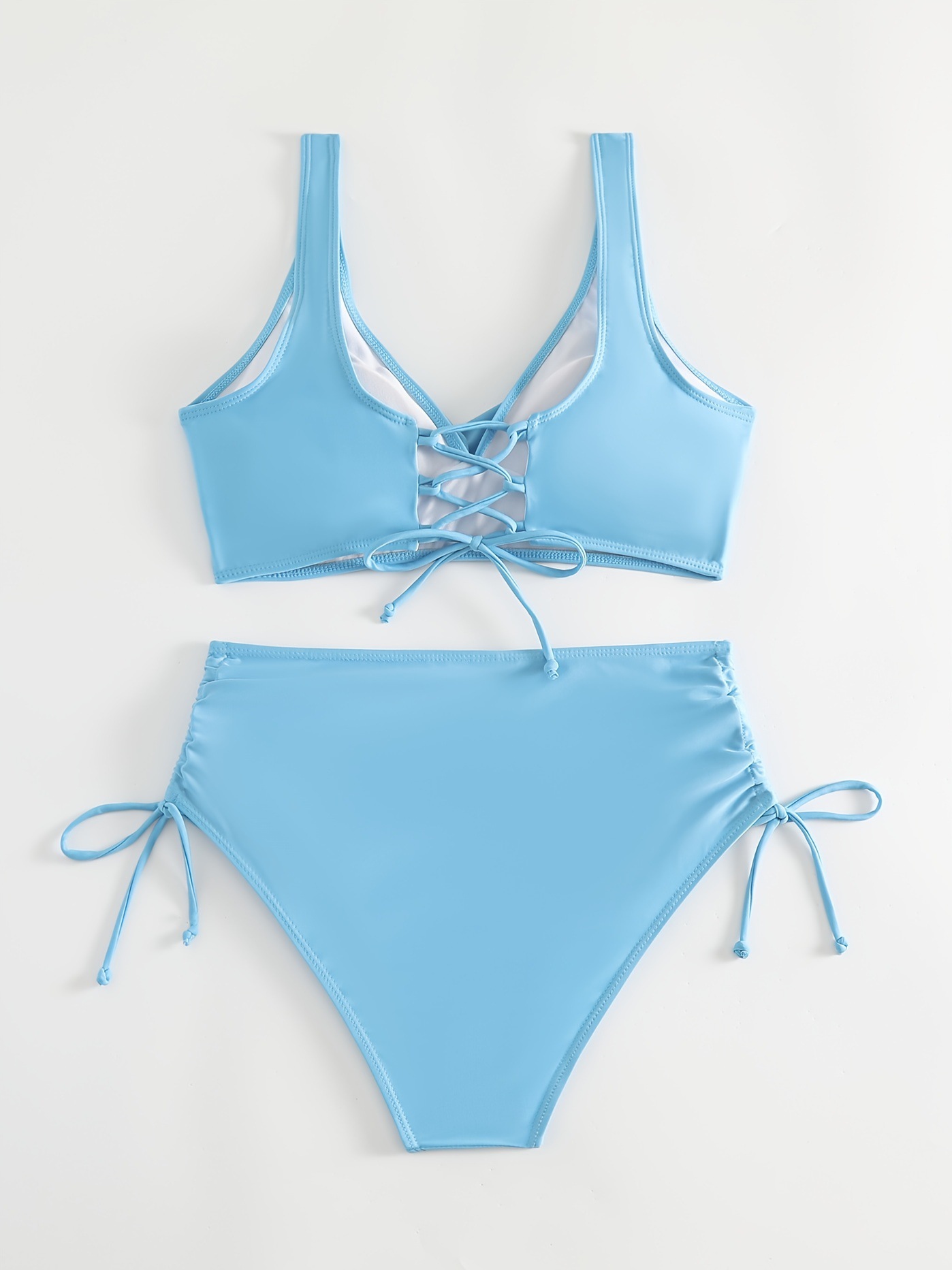 136g Weight Sexy Feel Of Sensation Mid Waist Panties Waist Bikini Panties Style Bralette Bra Category Polyester Fabric Type 2 Pieces Set Quantity Swimming Pool, Beach Occasion Solid Color Pattern Women's Gender Women's Solid Color 2 Pieces Set Bikinis Swimwear 17