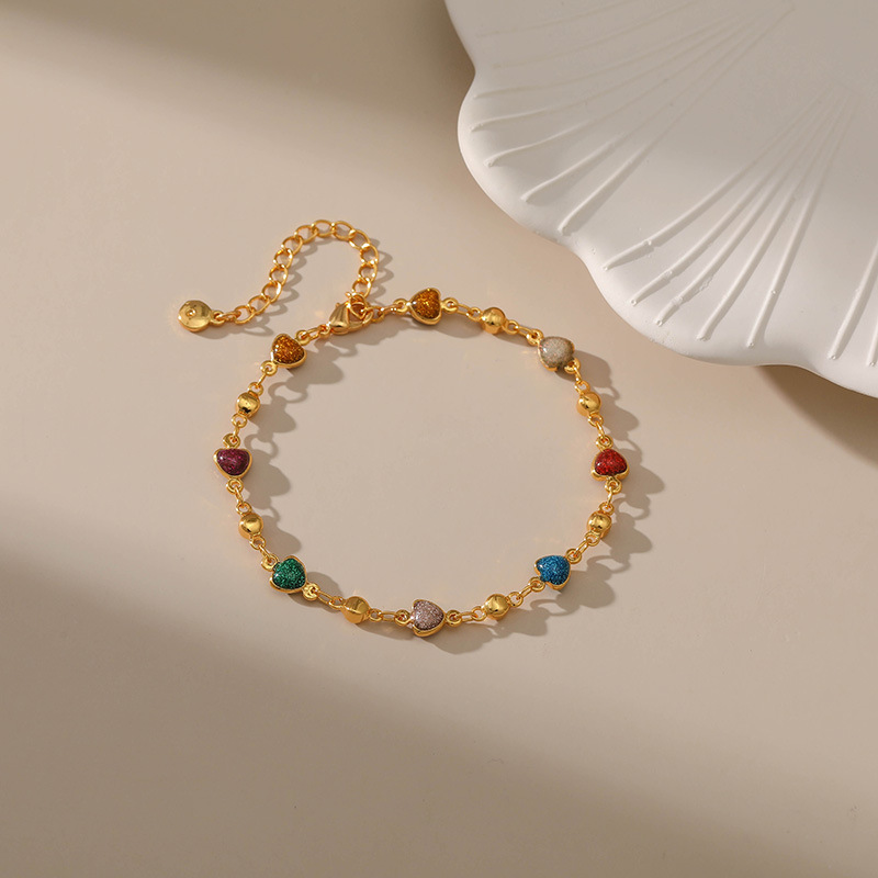 Fashion Heart Shape Copper Enamel Inlay Artificial Gemstones Bracelets 1 Piece