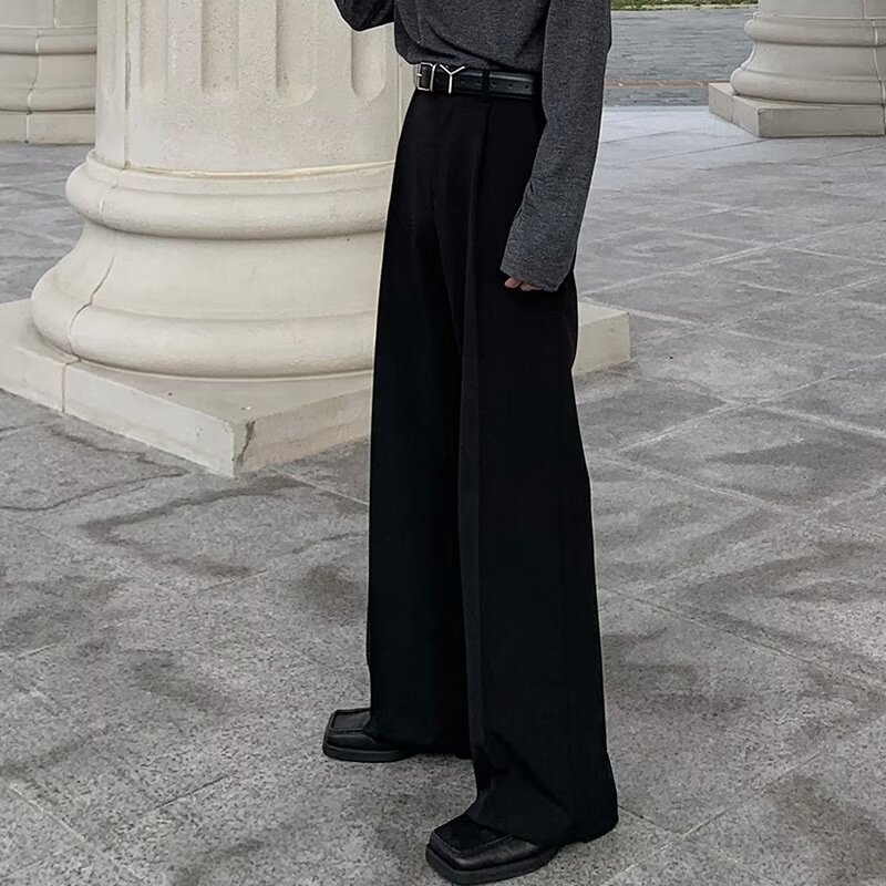 High-grade Design Pendant Micro-horn Casual Pants Men's Spring and Summer Straight Loose Pendant Wide-leg Solid Color Long Pants