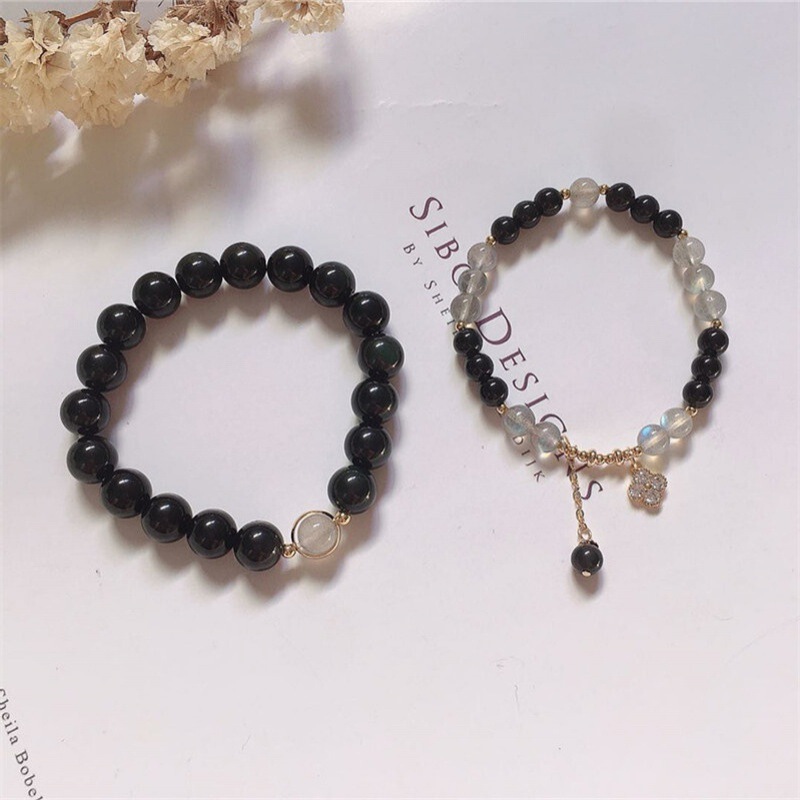 [Lucky] Natural Obsidian Couple's Bracelet for Men and Women A Pair of Commemorative Letterhead Niche Design Sense