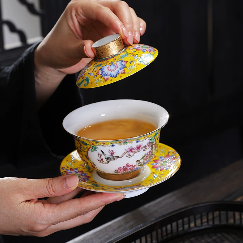Чайная крышка гурт enamel цвет три-муравейная чаша, одиночная чашка чай чаши с тремя башнями, три башни, чаши