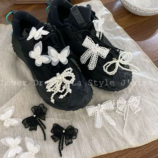 South Korea New High-grade Pearl Rhinestone Lace Bow Shoe Buckle Chanel Style Shoe Buckle Joker Shoe Accessories
