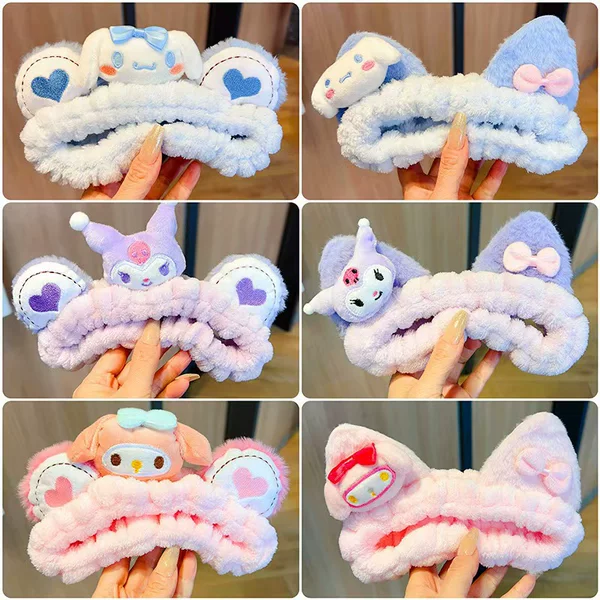 New Sanrio Kuromi Plush Hairband for Women, Cartoon Headband for Washing Face and Makeup, Cute My Melody Hairband for Autumn