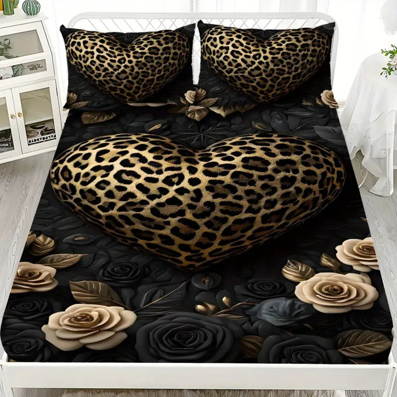 TEMU / JIT Cross-border Love Leopard Print 3D Digital Bed Kashi Pillow Cover Kit se puede diseñar