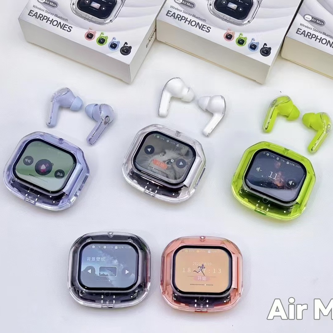 Pantalla de color transfronteriza auriculares Bluetooth inalámbricos verdaderos Air Max totalmente transparente pantalla grande auriculares Bluetooth de larga duración azul image 2