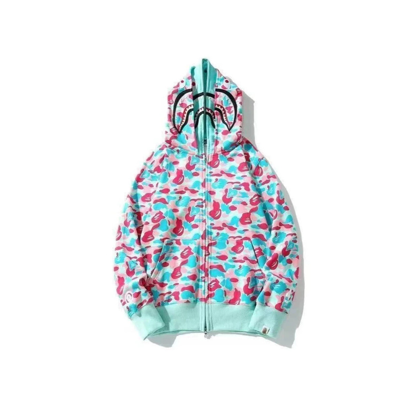 Cross-border foreign trade wholesale new shark camouflage hooded zip-up 3D printed unisex sweatshirt jacket trendy