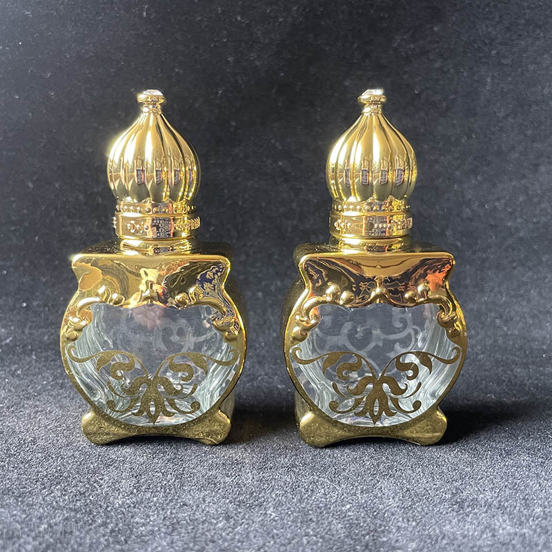 现货供应XB822-12ml便携式迷你电镀金色滚珠玻璃瓶精油瓶分装空瓶