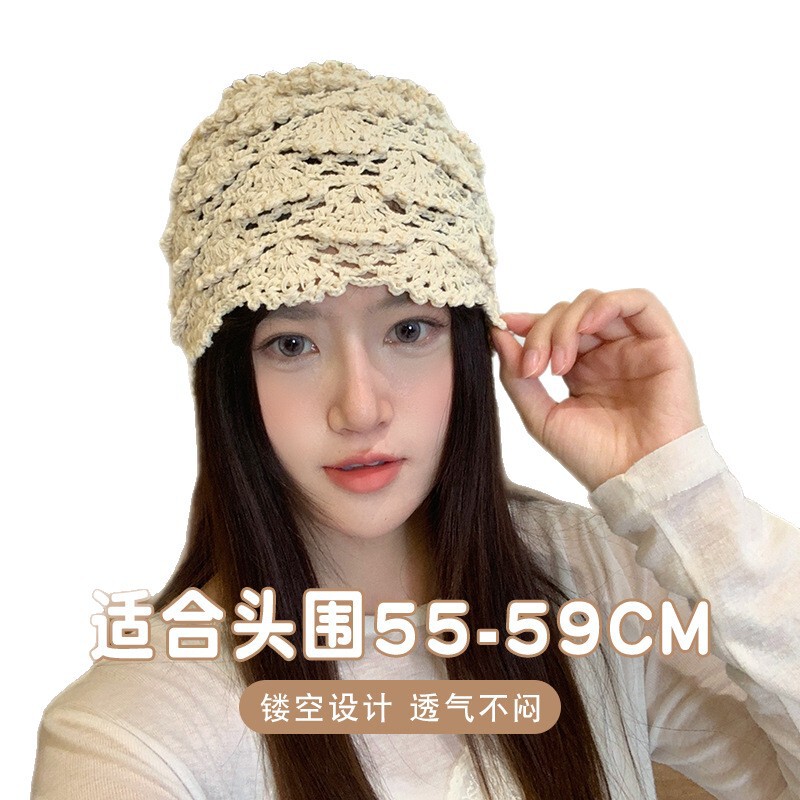 手工钩织镂空针织帽女2025春夏薄款透气甜美百搭包头帽|undefined