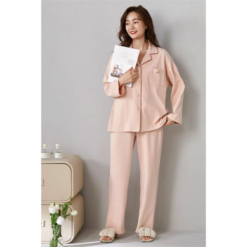 100% pijamas Pantalones de algodón de manga larga de primavera y otoño de las mujeres 2024 nuevo traje de ropa de abrigo suelta simple