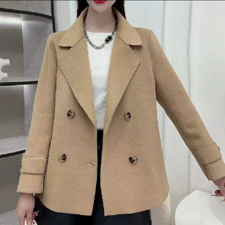 Short double‑faced velvet jacket, teenagers, short double‑breasted style, 2023