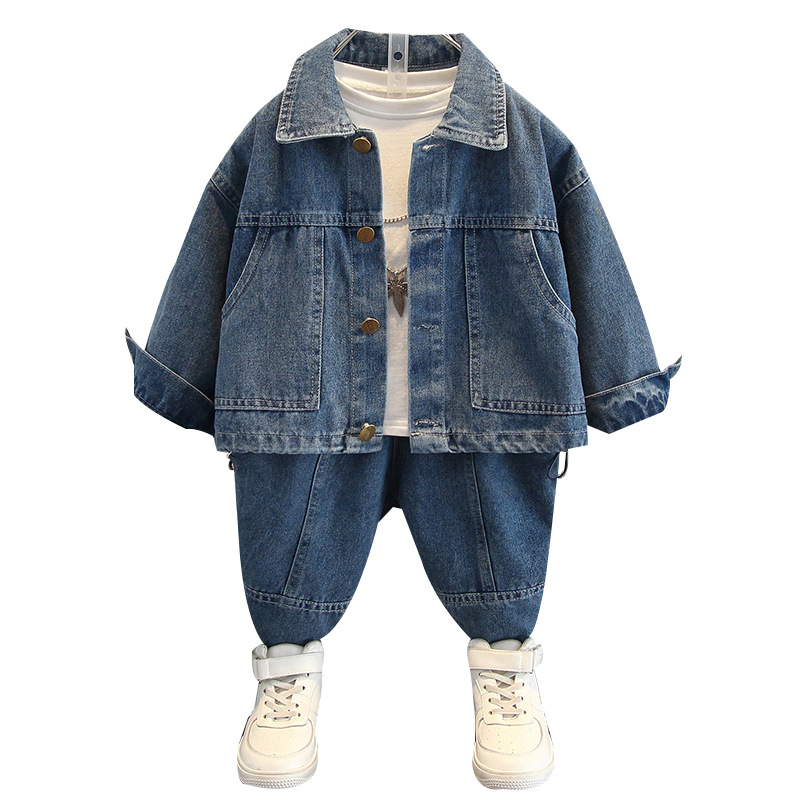 Boys' denim set for spring autumn 2024, new cool explosive street two-piece set, small and medium-sized western-style_voghion.com