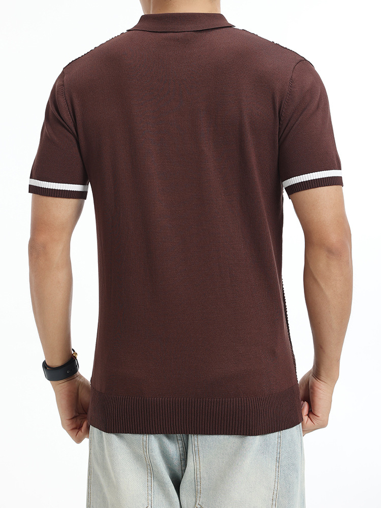 Camiseta de polo retro retro americana de color contrastante para hombre verano transpirable texturizado con collar de punto camiseta de manga corta para hombres image 3