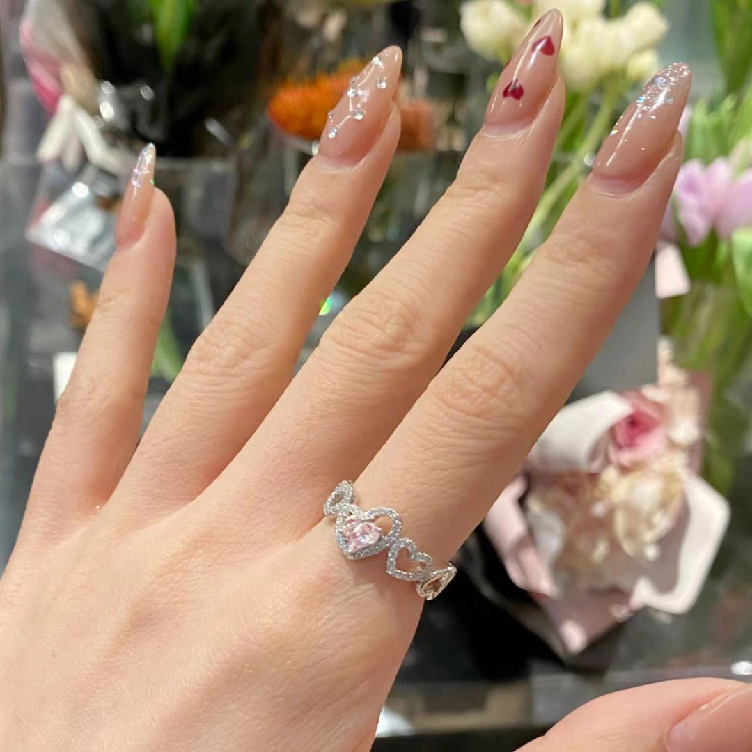 Copper Material Romantic Sweet Heart Shape Copper Plating Hollow Out Inlay Zircon Open Rings