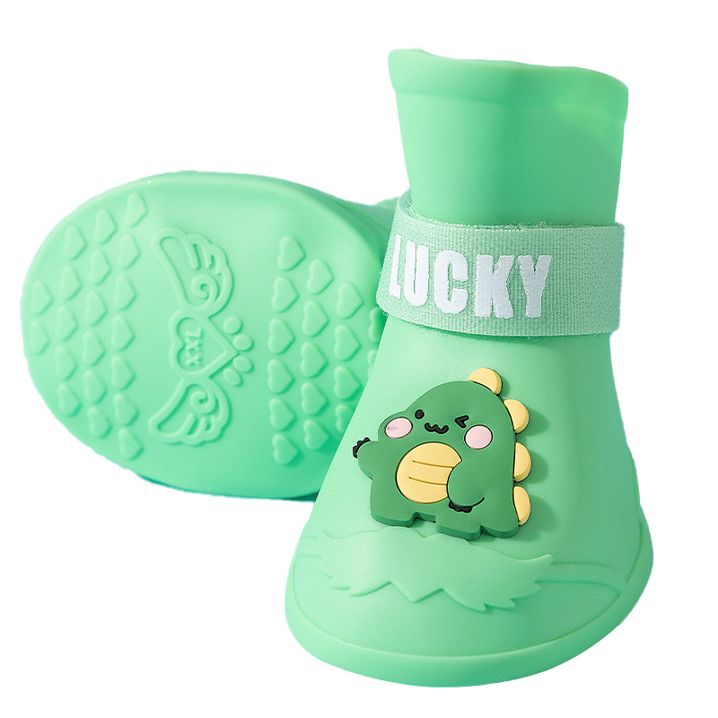 Color perro grande dibujos animados animal botas de lluvia de silicona fuera de la lluvia impermeable Velcro ajustable zapatos para perros image 6