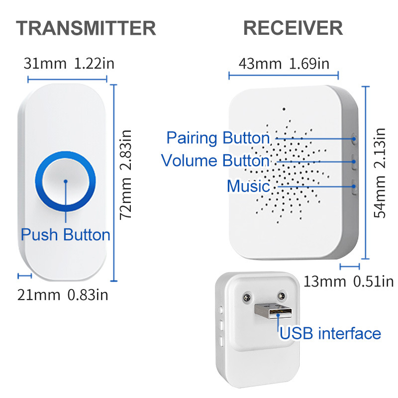 Transfronterizo USB timbre voz inteligente hogar control remoto inalámbrico remoto música electrónica timbre fábrica al por mayor