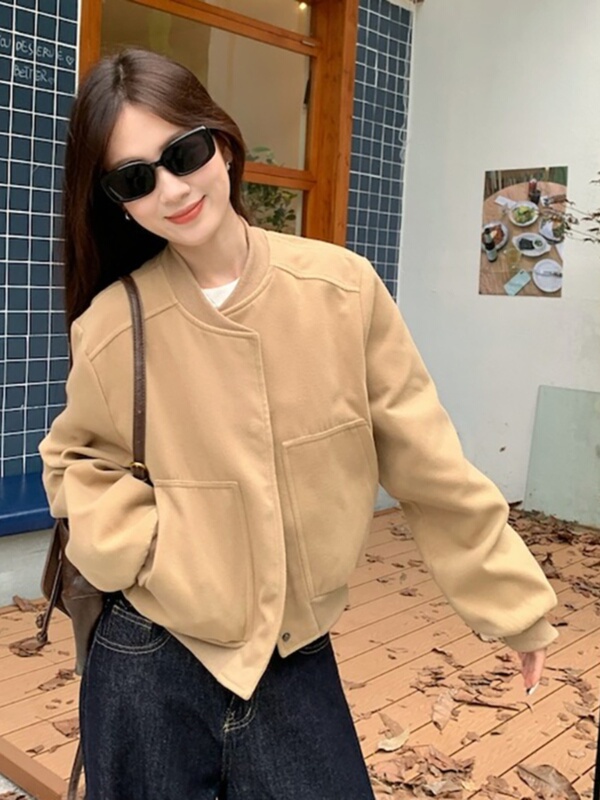 复古风短款夹克外套女大码胖mm春秋感百搭休闲棒球服ins上衣|undefined