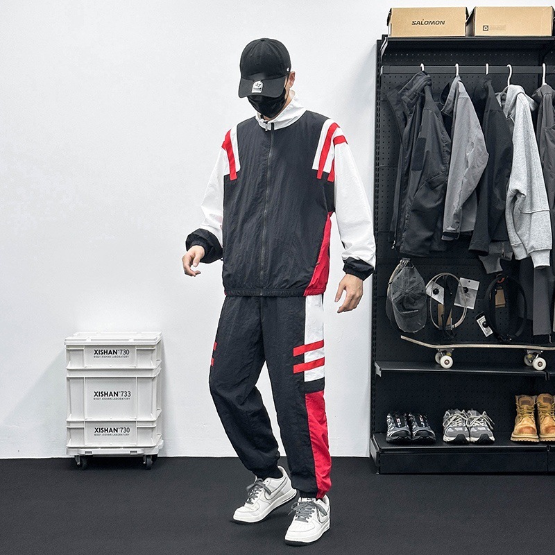 スポーツスーツメンズ長袖ジャケットとズボンランニング新しい春と秋のフィットネス服バドミントンスーツドロップシッピング|undefined