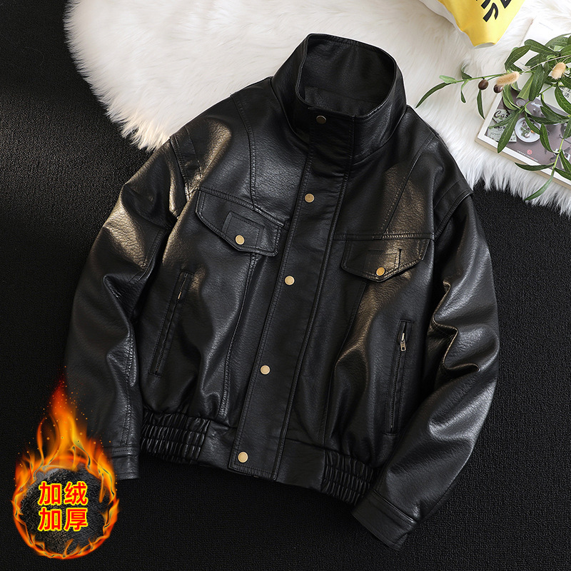 JK2011 Cross-border Foreign Trade Spring, Autumn and Winter New plus size Men's Casual Jacket fleece-lined Thickened Motorcycle Leather Jacket
