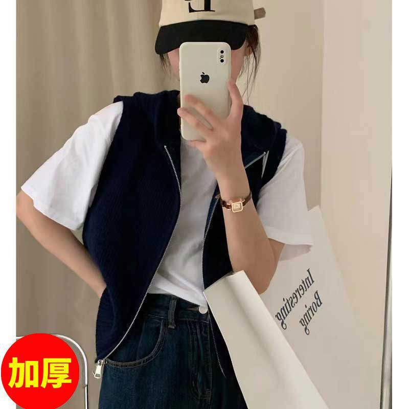 针织开衫马甲女2025早秋季新款宽松无袖休闲百搭拉链连帽毛衣外套|undefined
