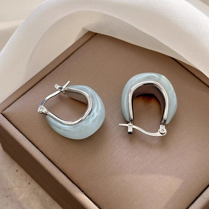 2025 New High-end Sense Explosive Earrings Elegant Simple Circle Blue Glaze Ear Buckle Niche Delicate Earrings for Women