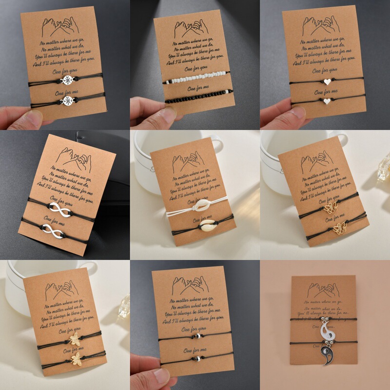 Fashion Style Alloy Butterfly Heart Möbius Tai Chi Compass Waterproof Wax Thread Card Bracelet 2-Piece Set Fashion Style Alloy Butterfly Heart Möbius Tai Chi Compass Waterproof Wax Thread Card Bracelet 2-Piece Set