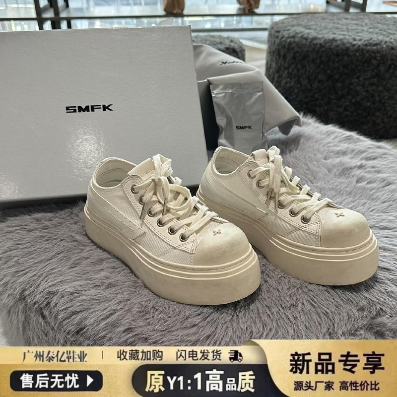 Smfk Cross-Pattern Distressed Shoes 2025 New Model White Sneakers for Women