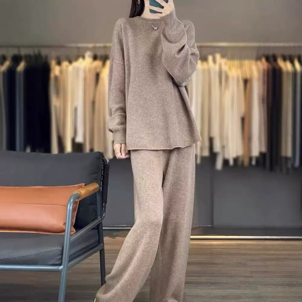 简约时尚休闲针织套装女秋冬季新款气质百搭显瘦毛衣阔腿裤两件套