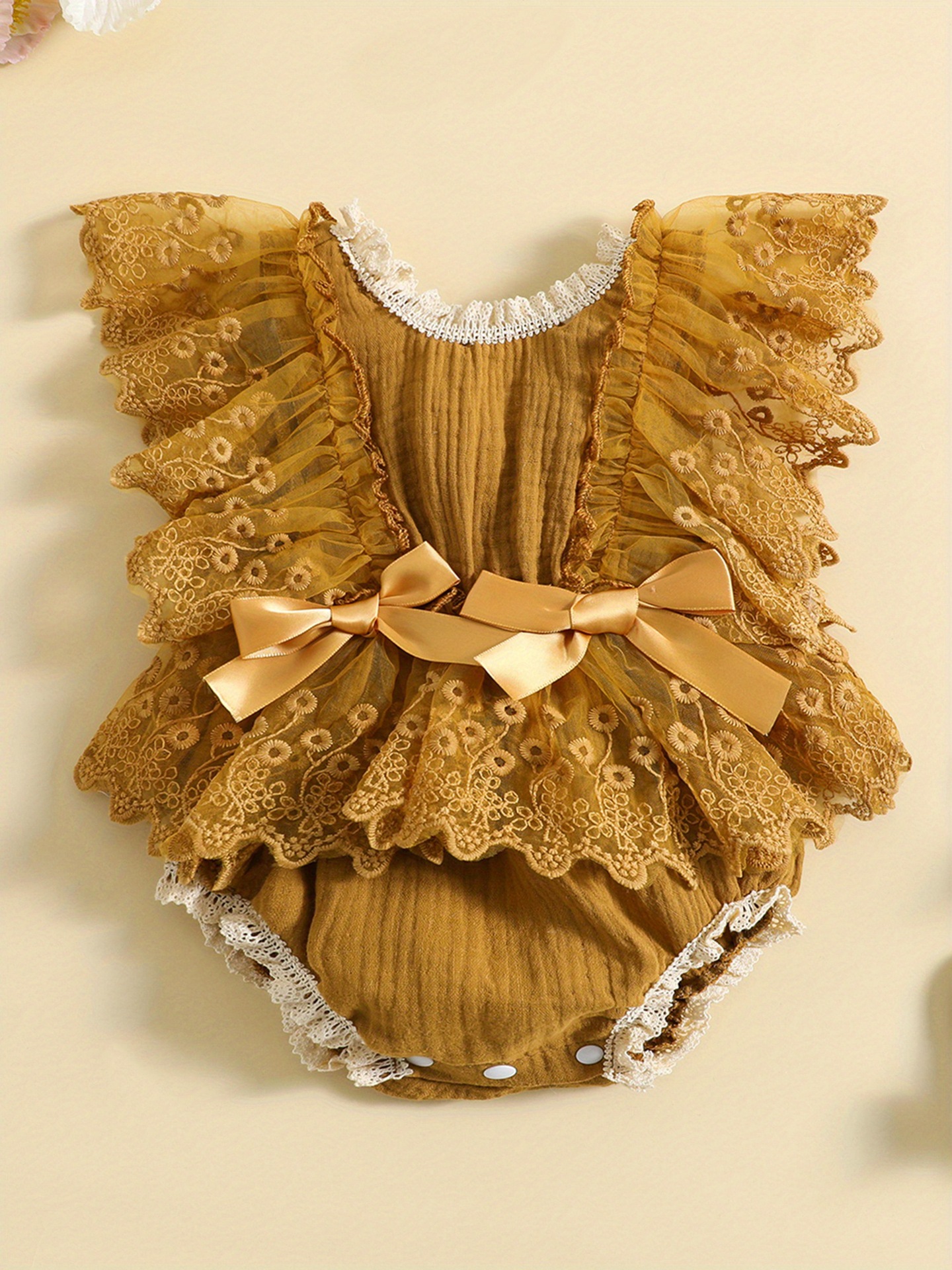 Baby Girl Ruffle Sleeve Floral Lace Romper Tutu Dress Transfronterizo