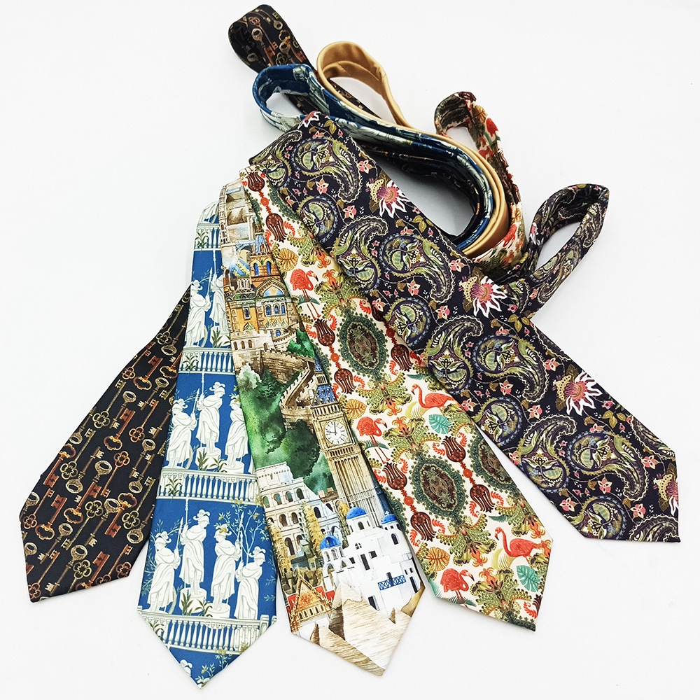 Moda británica impresión digital corbata retro fabricante spot hilo de poliéster mano floral traje de hombre accesorios 8cm