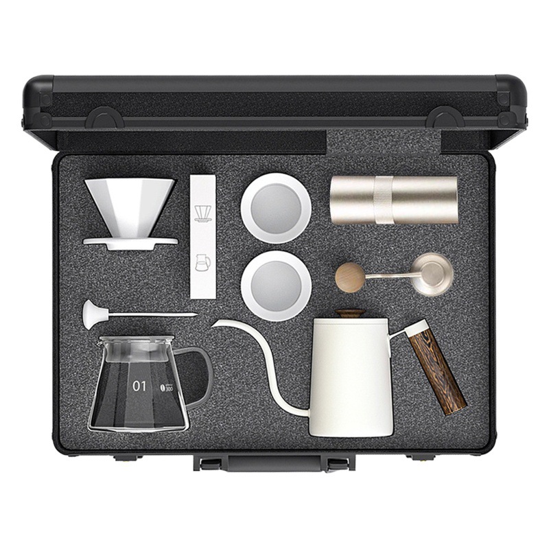 Sfei-caja de aluminio portátil para viajes al aire libre, molinillo de café, olla para preparar café a mano, filtro de goteo para acampar, juego de café para preparar a mano, caja de regalo