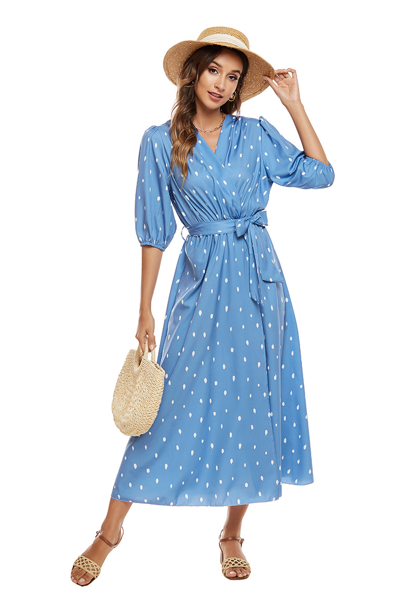 wave dot puff sleeve dress NSCX39439