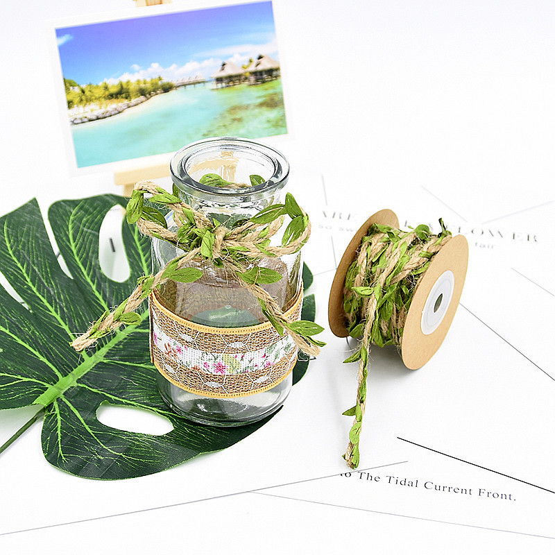 Trenza trenzada cuerda de cáñamo hoja verde embalaje cuerda jardinería cuerda decorativa casera guirnalda hecha a mano Correa 5 M