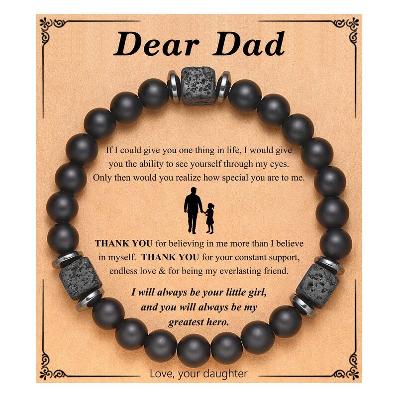 Father's Day Gift Bracelet Square Volcanic Stone Beaded Elastic Rope Bracelet Square Volcanic Stone Black Matte Bracelet Father's Day Gift Bracelet Square Volcanic Stone Beaded Elastic Rope Bracelet Square Volcanic Stone Black Matte Bracelet