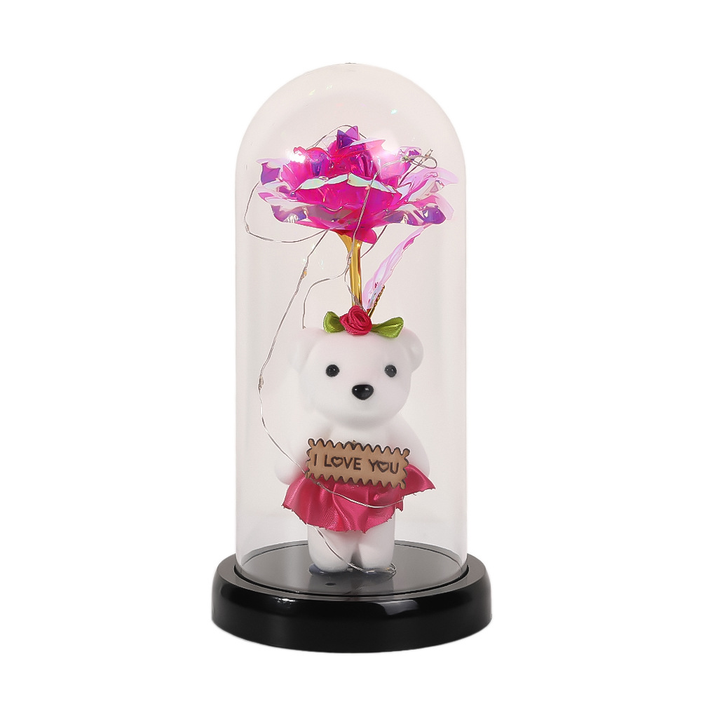 Directo de fábrica transfronterizo popular colorido Eterno lámina de Oro oso Rosa cubierta de cristal luz de la noche regalo creativo image 7