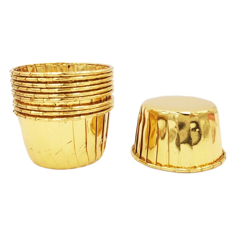 Baking Packaging Muffin Cup Gold and Silver Cup Paper Cup Oil-Proof and Waterproof Coated Paper Aluminum Foil Paper Red Roll Mouth Cup High Temperature Resistance