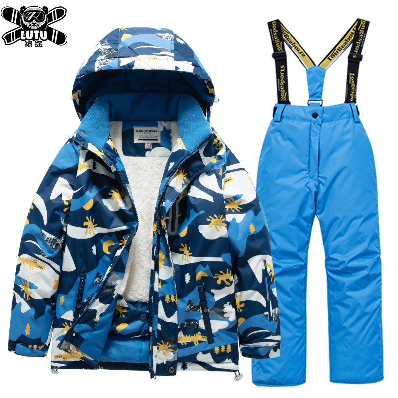Children's ski suit suit girls' outdoor thickened waterproof windproof warm boys' baby ski clothes fashionable equipment Children's ski suit suit girls' outdoor thickened waterproof windproof warm boys' baby ski clothes fashionable equipment