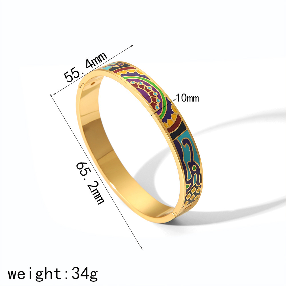 Nuevo pulsera de esmalte de textura de flores goteo de aceite de moda 18k oro de titanio pulsera de acero ins no se desvanece pulsera de sensación alta