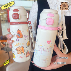 高颜値保温カップ女子学生2025新型かわいいダブルカップ大容量学生学校専用ストローカップ